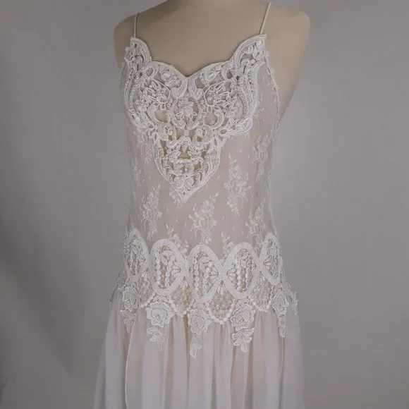 🌺 Vtg Jessica McClintock White Bridal Lace Nightgown Negligee Victorian Dress S - Picture 2 of 15